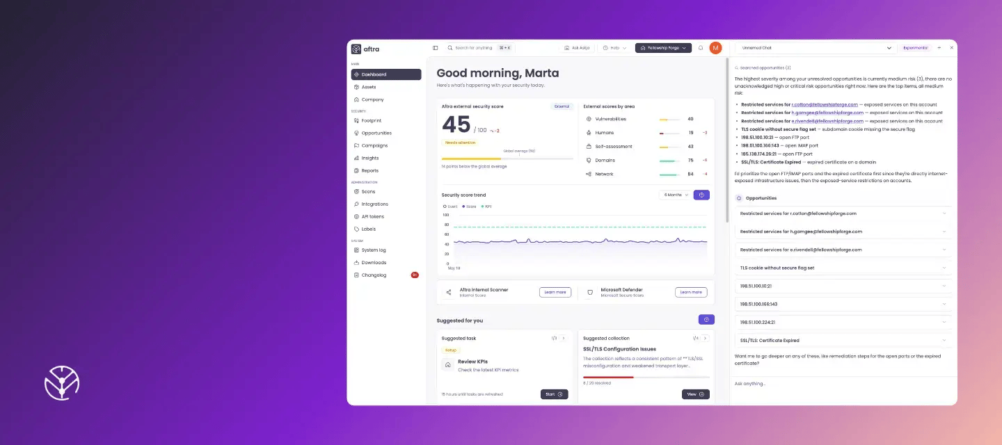 Screenshot of Askja sidebar open over a purple gradient background