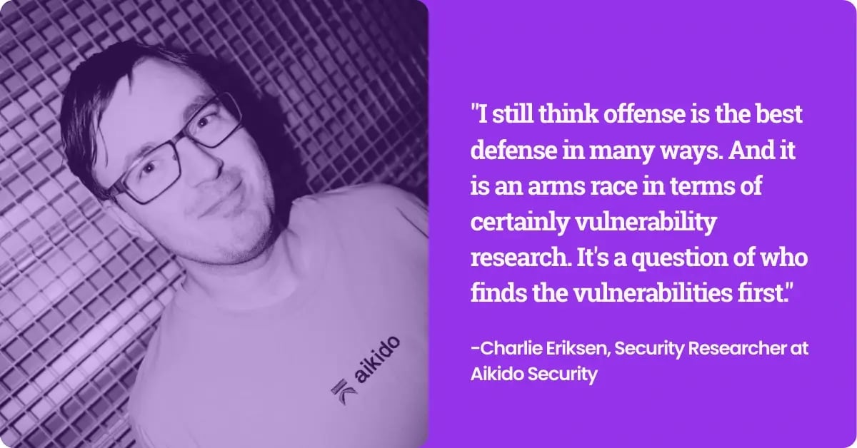 Photo of a man in glasses on the right and a quote on the left