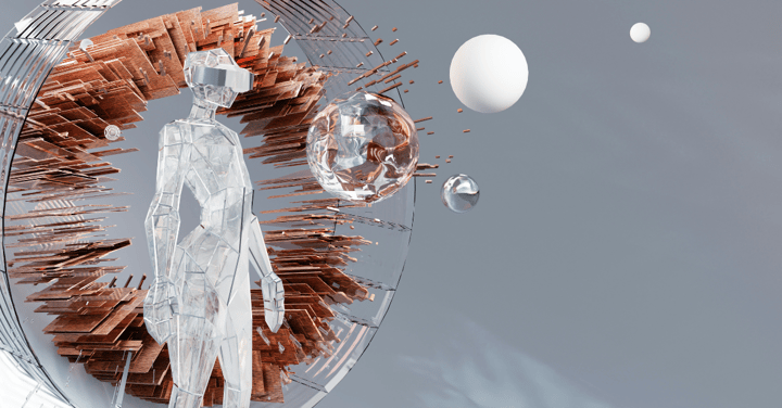 Glass statue with VR glasses on
