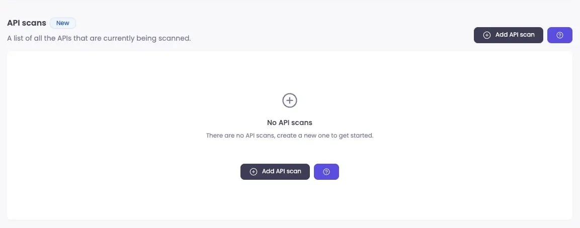 Screenshot of add new API scanner view in Aftra