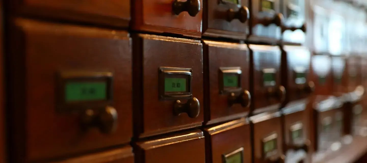 Photo of a vintage library filing cabineet