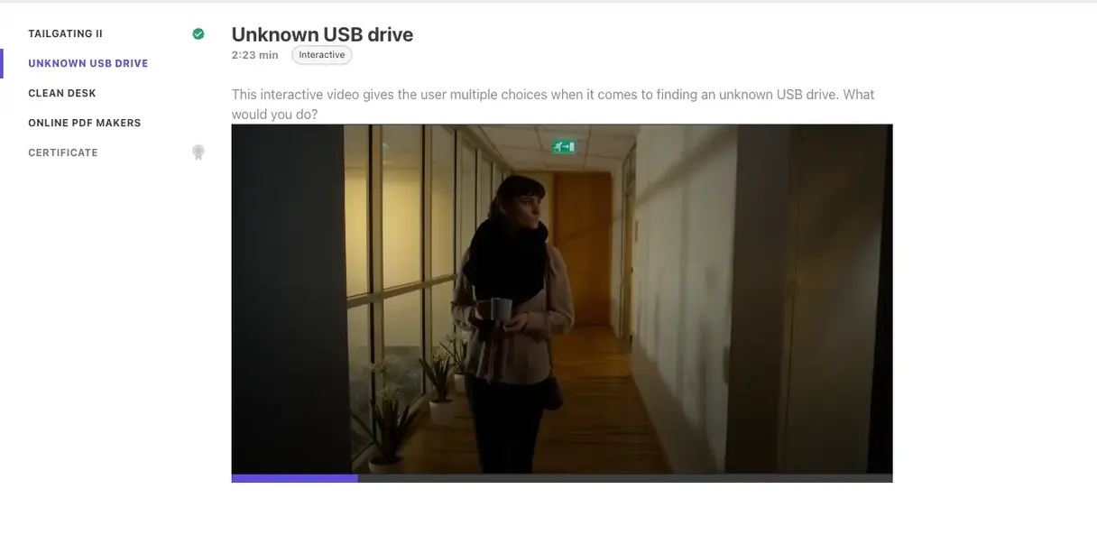 Security training screenshot with video