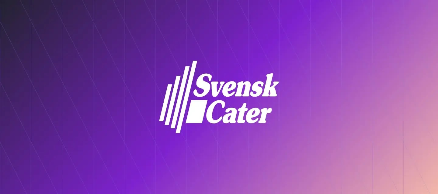 White Svensk Cater logo over a purple gradient
