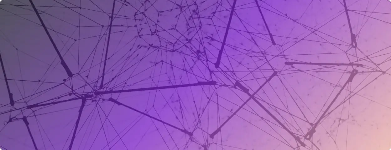 Up close photograph of wires looking like data points with purple gradient filter