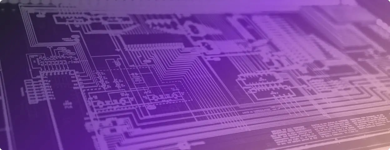 Up close photo of a screen with data a grid on it with purple gradient filter