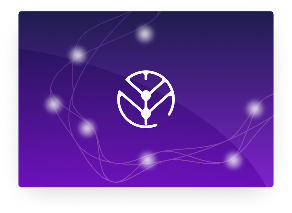Aftra logomark over a purple gradient and squiggly lines representing an ecosystem