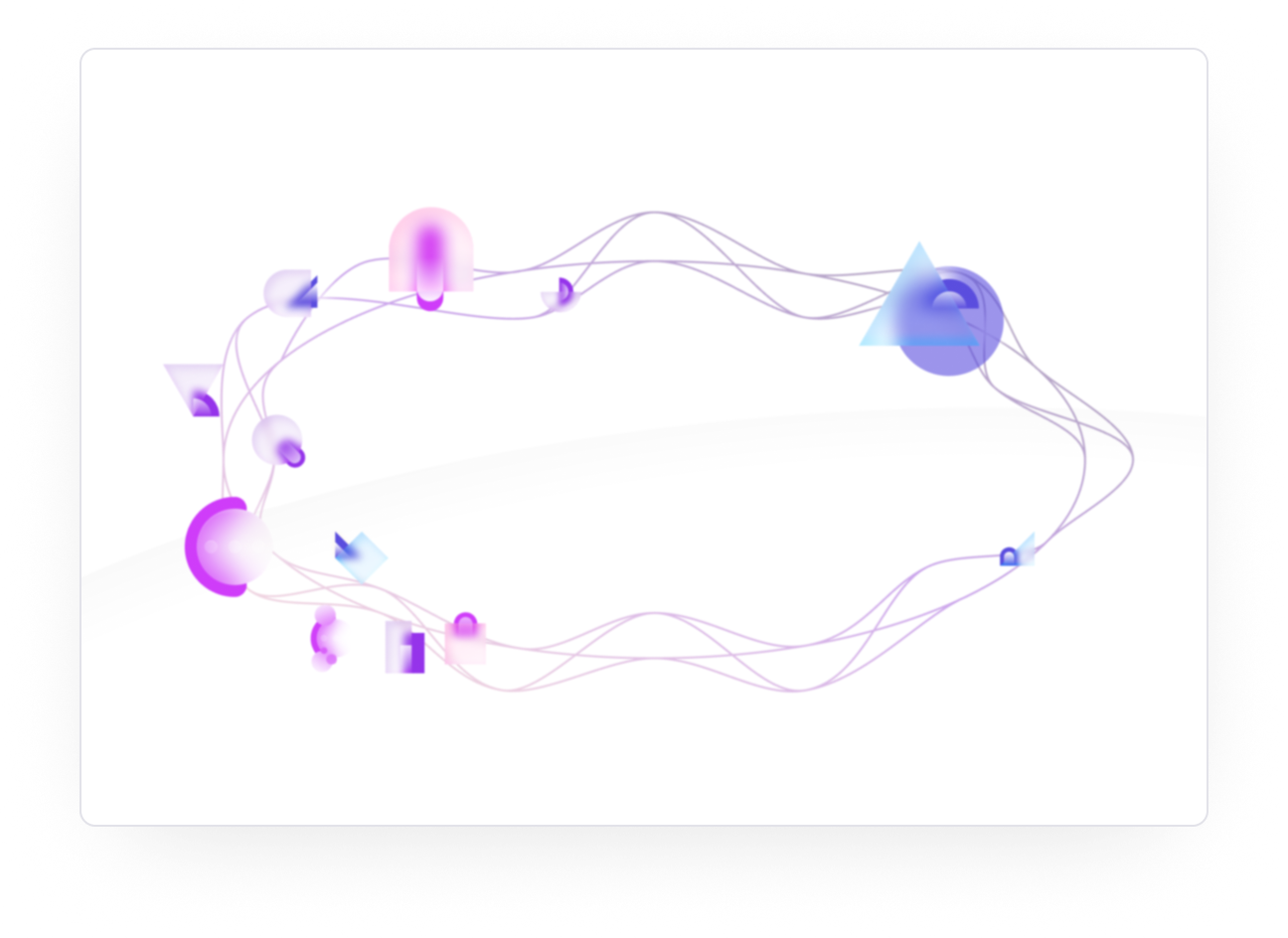 Abstract image with icons and waves showing an ecosystem