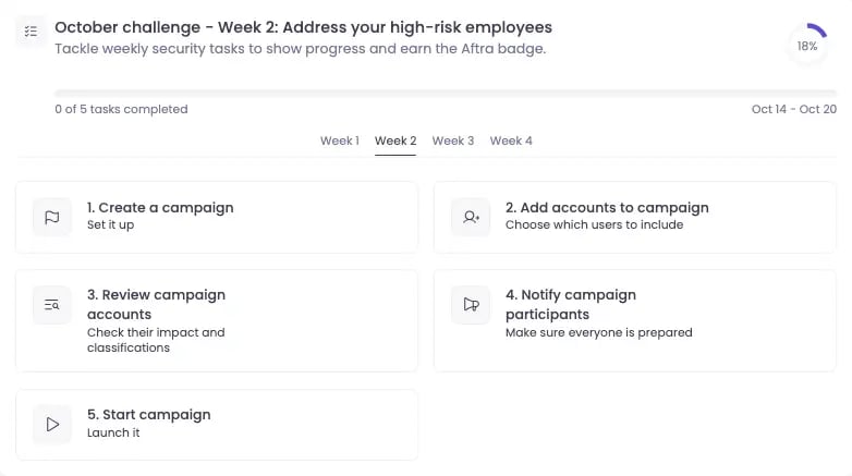 Screenshot of task component in the Aftra dashboard